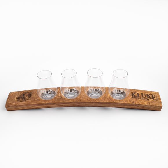 Barrel Stave Flight Board with 4 Glencairn Glasses