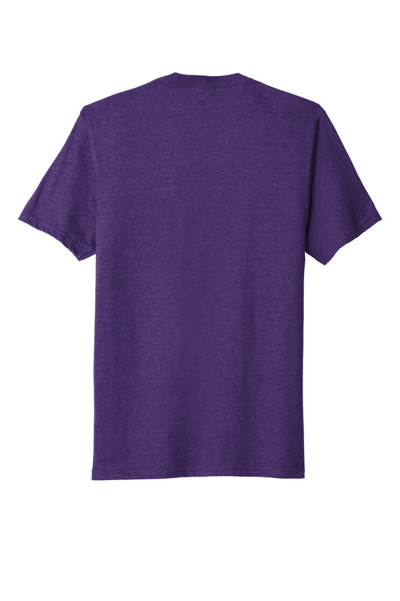Rear View of Team Purple He Port & Co Fan Favorite Blend Tee. PC455 plain
